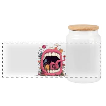 Monde de la Bouche Rose avec des Créatures - Boîte à biscuits avec couvercle en bois - blanc - Devant