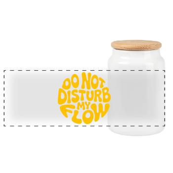do not disturb my flow yellow branded - Panoramic Cookie Jar with Wooden Lid - white - Front