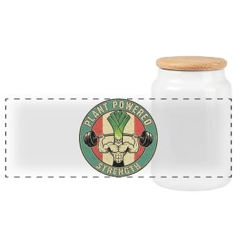 Strong Leek Weightlifting Design Fitness Vegan - Panoramic Cookie Jar with Wooden Lid - white - Front