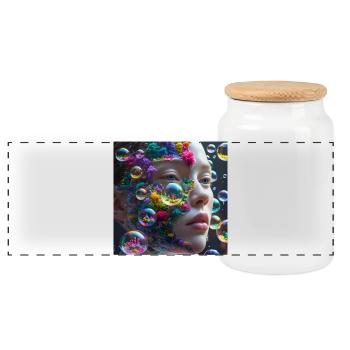 Dreamy Coral Portrait - Panoramic Cookie Jar with Wooden Lid - white - Front