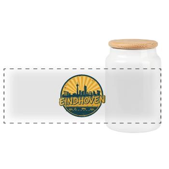 Eindhoven City Skyline Vintage Badge Art - Panoramic Cookie Jar with Wooden Lid - white - Front