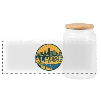 Almere City Skyline Vintage Retro-Abzeichen - Panorama Keksdose mit Holzdeckel - Weiß - Vorne