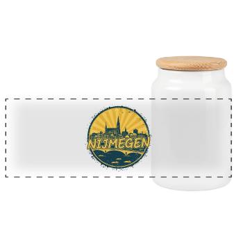 Nijmegen City Skyline Retro Sunset Badge - Panoramic Cookie Jar with Wooden Lid - white - Front