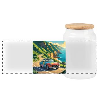 Vintage-Küstenreisen - Panorama Keksdose mit Holzdeckel - Weiß - Vorne