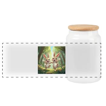 Hopping heroes in the forest - Panoramic Cookie Jar with Wooden Lid - white - Front