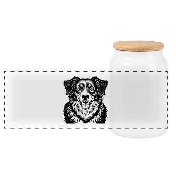 Australian Shepherd - Panoramic Cookie Jar with Wooden Lid - white - Front