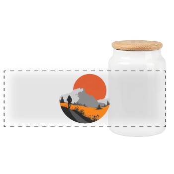 Bergwanderung, Idee für ein Wanderer-Geschenk - Panorama Keksdose mit Holzdeckel - Weiß - Vorne
