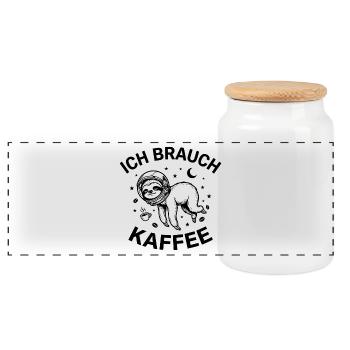 Ich brauch Kaffee - Panorama Keksdose mit Holzdeckel - Weiß - Vorne