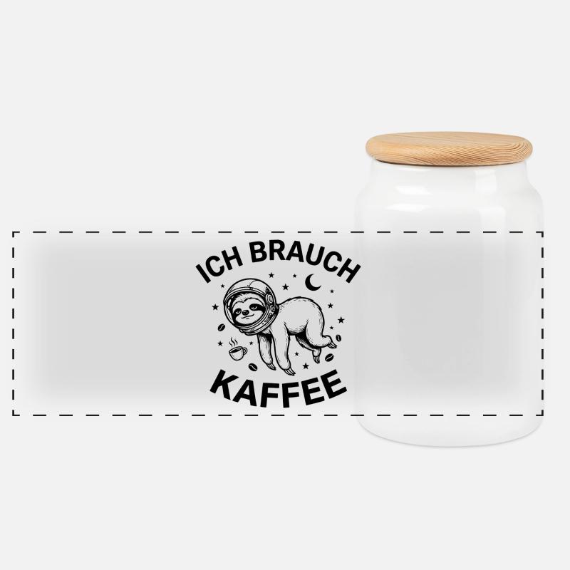 Ich brauch Kaffee - Panorama Keksdose mit Holzdeckel - Weiß