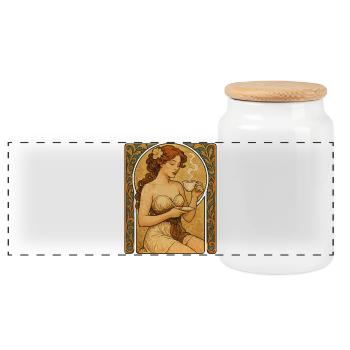 Pin-Up Frau mit Kaffee im Art-Nouveau-Stil - Panorama Keksdose mit Holzdeckel - Weiß - Vorne