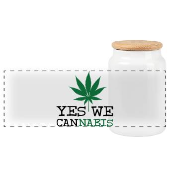 Ja, wir Cannabis - Panorama Keksdose mit Holzdeckel - Weiß - Vorne