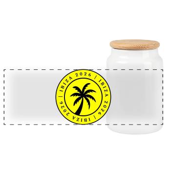 Ibiza 2026 - Panoramic Cookie Jar with Wooden Lid - white - Front