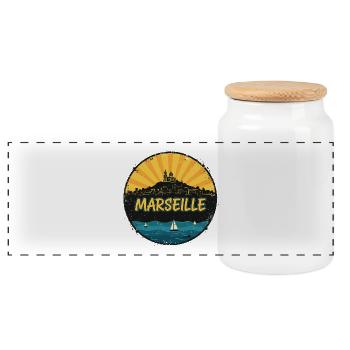 Marseille City Skyline Notre-Dame Retro Badge - Panoramic Cookie Jar with Wooden Lid - white - Front