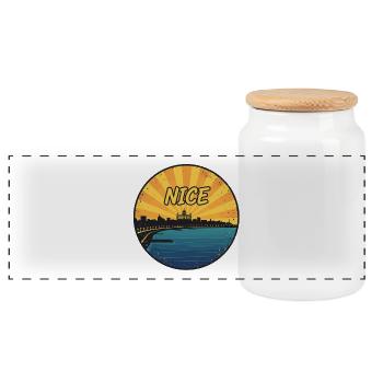 Nice City Skyline Cote d'Azur Retro Badge - Panoramic Cookie Jar with Wooden Lid - white - Front