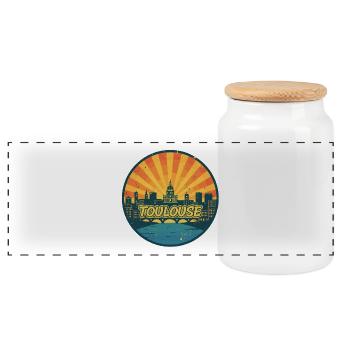 Toulouse City Skyline Pink City Retro Badge Art - Panoramic Cookie Jar with Wooden Lid - white - Front