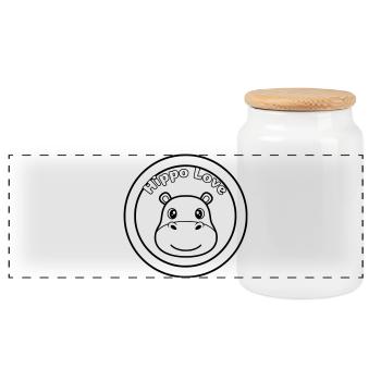 Hippo Love Nilpferd Logo - Panorama Keksdose mit Holzdeckel - Weiß - Vorne