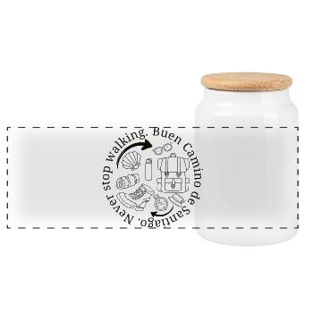 Never Stop Walking on the Camino de Santiago - Panoramic Cookie Jar with Wooden Lid - white - Front