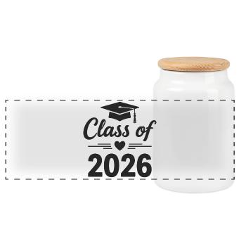 CLASS OF 2026 Graduates Graduation Studies - Panoramic Cookie Jar with Wooden Lid - white - Front
