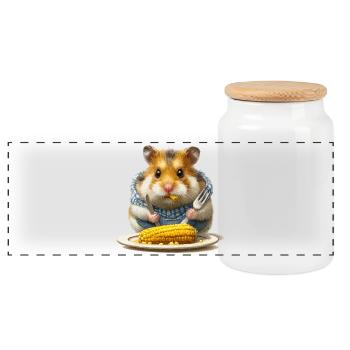 Kitchen hamsters at the corn festival - Panoramic Cookie Jar with Wooden Lid - white - Front