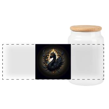 Cygne Noir Royal avec Auréole Dorée - Boîte à biscuits avec couvercle en bois - blanc - Devant