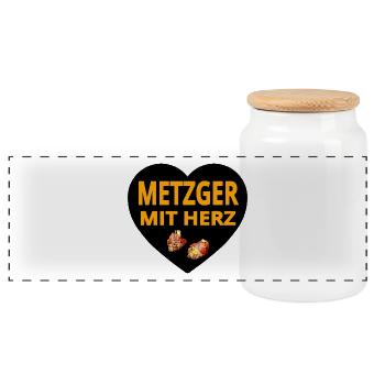 Butcher - Panoramic Cookie Jar with Wooden Lid - white - Front