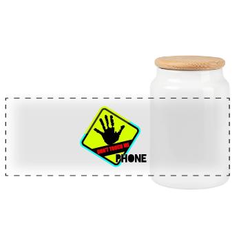 Mains en avant ! Pas de contact téléphonique - Boîte à biscuits avec couvercle en bois - blanc - Devant