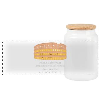 Kolosseum Rom Italien, Koordinaten, Eröffnungsjahr - Panorama Keksdose mit Holzdeckel - Weiß - Vorne