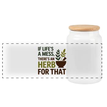 Herbalist Life's A Mess Herb For That Professional - Panoramic Cookie Jar with Wooden Lid - white - Front