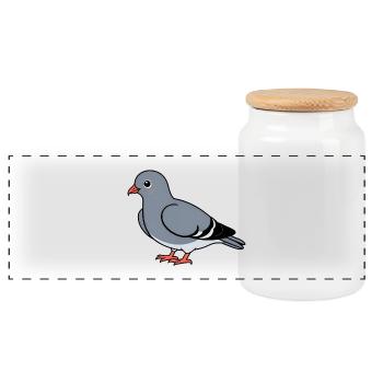 Cartoon dove gray with orange feet - Panoramic Cookie Jar with Wooden Lid - white - Front