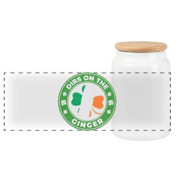 Dibs On The Ginger St Patrick’s Irish - Panoramic Cookie Jar with Wooden Lid - white - Front