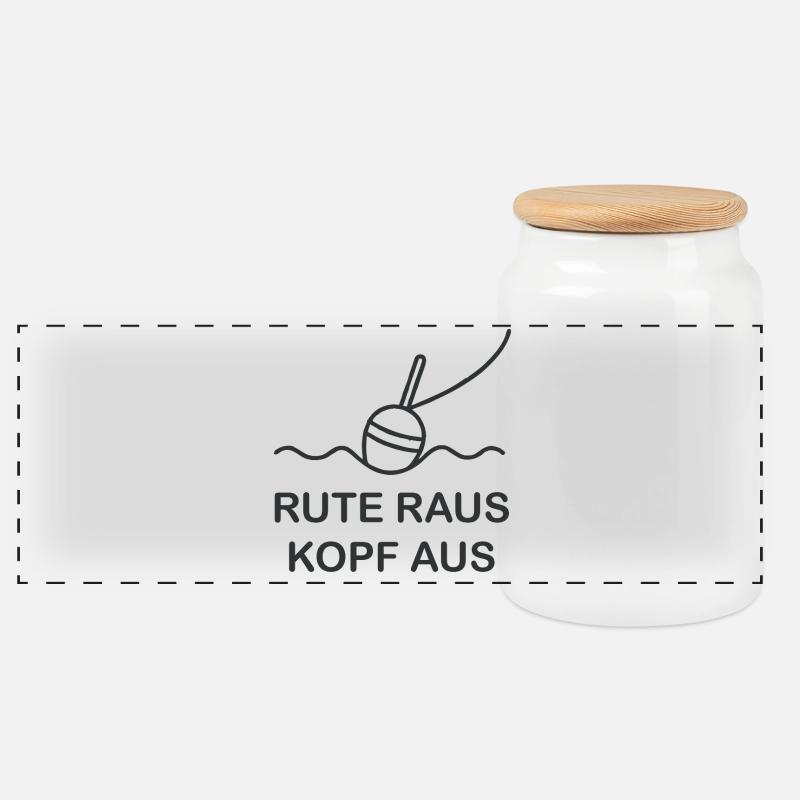 Canne sortie, départ – motif pêche - Boîte à biscuits avec couvercle en bois - blanc