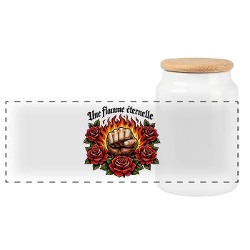 Flaming fist and roses - Panoramic Cookie Jar with Wooden Lid - white - Front
