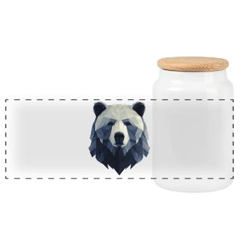 Bear Head, Strong Bear Design, Power Symbol - Panoramic Cookie Jar with Wooden Lid - white - Front