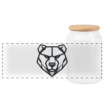 Geometric bear logo, symbol of strength and power - Panoramic Cookie Jar with Wooden Lid - white - Front