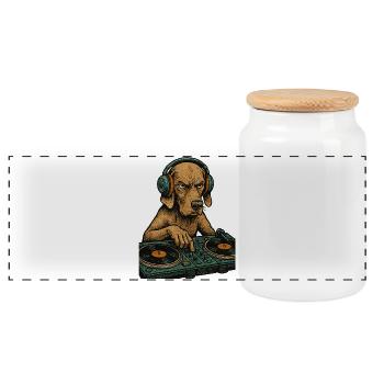 Weimaraner DJ Retro – Hund mit KopfhörernWeimarane - Panorama Keksdose mit Holzdeckel - Weiß - Vorne