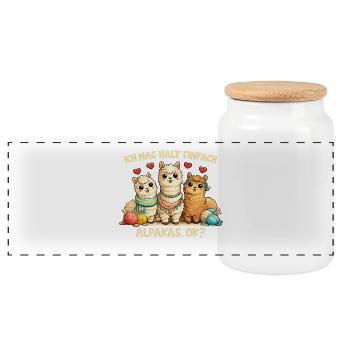 Motif comique d’alpagas avec cœur et dicton drôle - Boîte à biscuits avec couvercle en bois - blanc - Devant