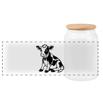 Baby cow - Panoramic Cookie Jar with Wooden Lid - white - Front