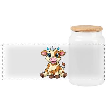 Baby cow - Panoramic Cookie Jar with Wooden Lid - white - Front