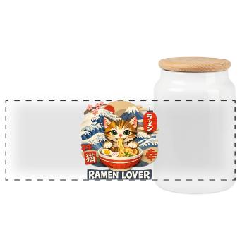 Ramen Nudeln Katzenliebhaber Retro Kawaii Katzen - Panorama Keksdose mit Holzdeckel - Weiß - Vorne