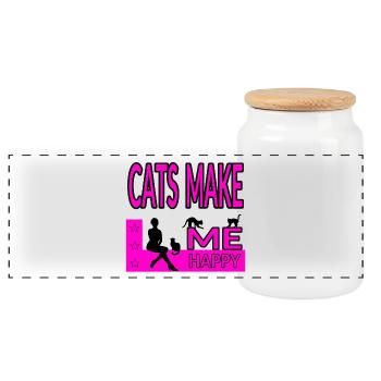 feline - Panoramic Cookie Jar with Wooden Lid - white - Front