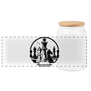 Duel d’échecs dans un motif d’échecs en noir et blanc - Boîte à biscuits avec couvercle en bois - blanc - Devant