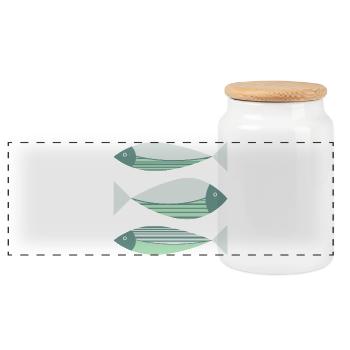 Vert Poisson Graphique Illustré - Boîte à biscuits avec couvercle en bois - blanc - Devant