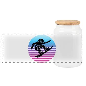Iconisches Snowboard Motiv für Frauen - Panorama Keksdose mit Holzdeckel - Weiß - Vorne