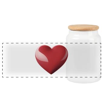 Heart Gloss Red – Heart Symbol Pattern - Panoramic Cookie Jar with Wooden Lid - white - Front