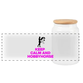 KEEP CALM & HOBBYHORSE! HOBBYHORSING HOBBYHORSE - Panoramic Cookie Jar with Wooden Lid - white - Front