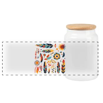 Motif de plumes et fleurs bohèmes - Boîte à biscuits avec couvercle en bois - blanc - Devant