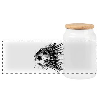 Fußball Ball - Panorama Keksdose mit Holzdeckel - Weiß - Vorne
