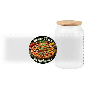 Besser Pizza als Faschismus - Panorama Keksdose mit Holzdeckel - Weiß - Vorne