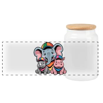 Niedlicher Elefant, Nashorn & Nilpferd Cartoon - Panorama Keksdose mit Holzdeckel - Weiß - Vorne