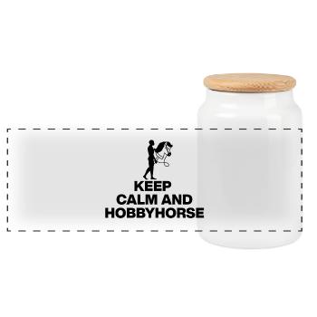 KEEP CALM AND HOBBYHORSE! HOBBYHORSING - Panoramic Cookie Jar with Wooden Lid - white - Front